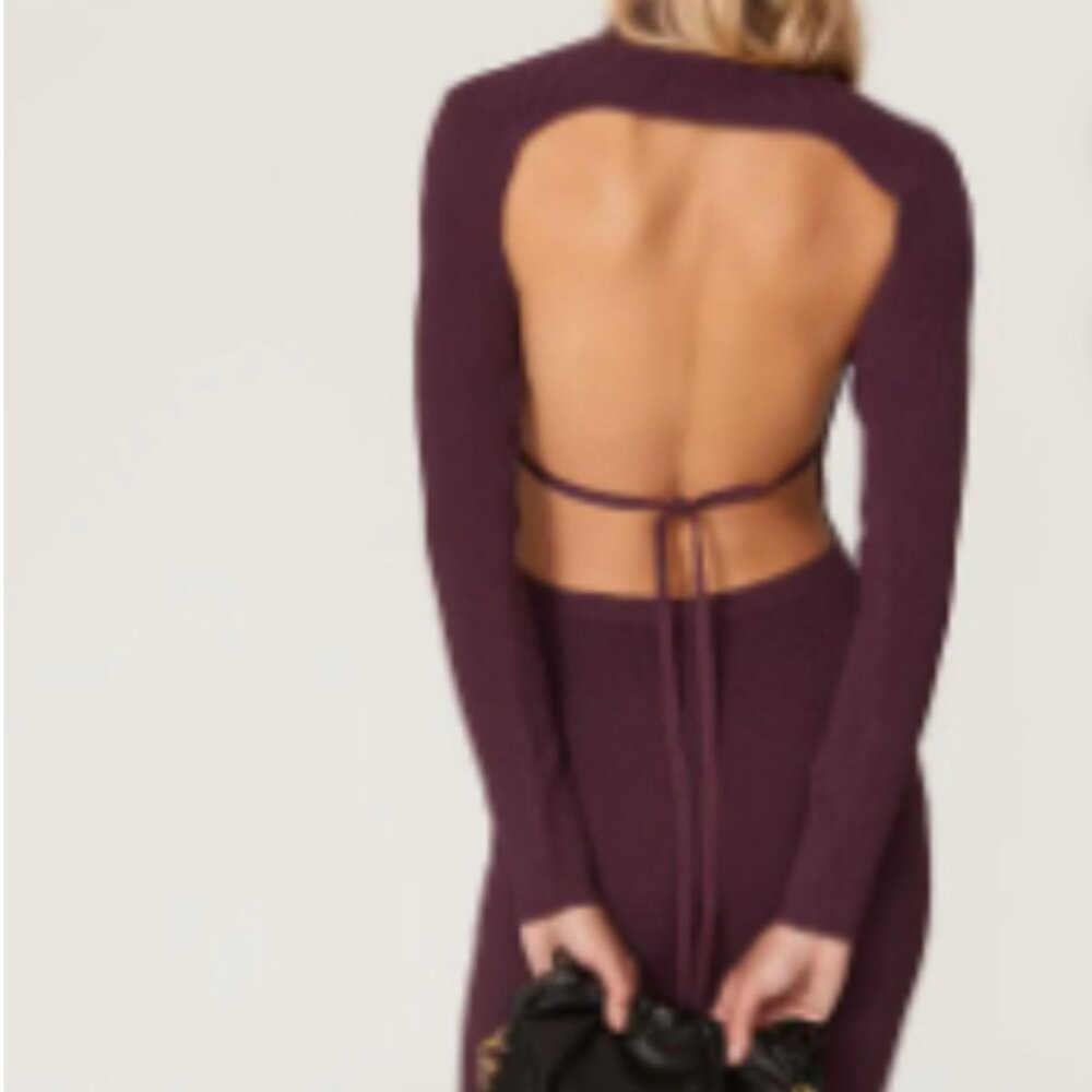 OPEN BACK FALL BURGUNDY SWEATER DRESS